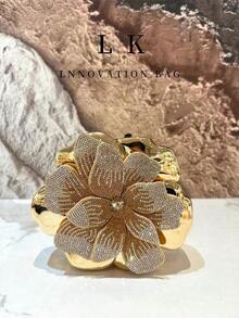 1pc Luxury Gold Color Rhinestone Shiny Women's Handbag, Elegant Acrylic Clutch Purse, Floral Design Wallet Suitable For Party, Wedding, Prom, Banquet;1pc Gold 3D Flower Fully Studded With Rhinestones Evening Clutch Bag, Metal Chain Shoulder/Handheld 2-Way, Magnetic Closure, Glamorous Red Carpet Style, Suitable For Christmas Party, Wedding, Bride Gift , Gold Bag, Bags Ladies Elegant - 金子 - 查看 7
