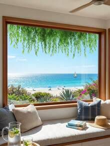 1pc Green Vine Window Sticker, Modern PVC Static Cling Sticker, Removable Self-Adhesive Asymmetrical Plant Theme Window Sticker, Suitable For Home, Living Room, Bedroom, Kitchen, Study And Entrance Glass Decor. Reusable Fresh Green Plant Decoration. - Multicolor - View 7