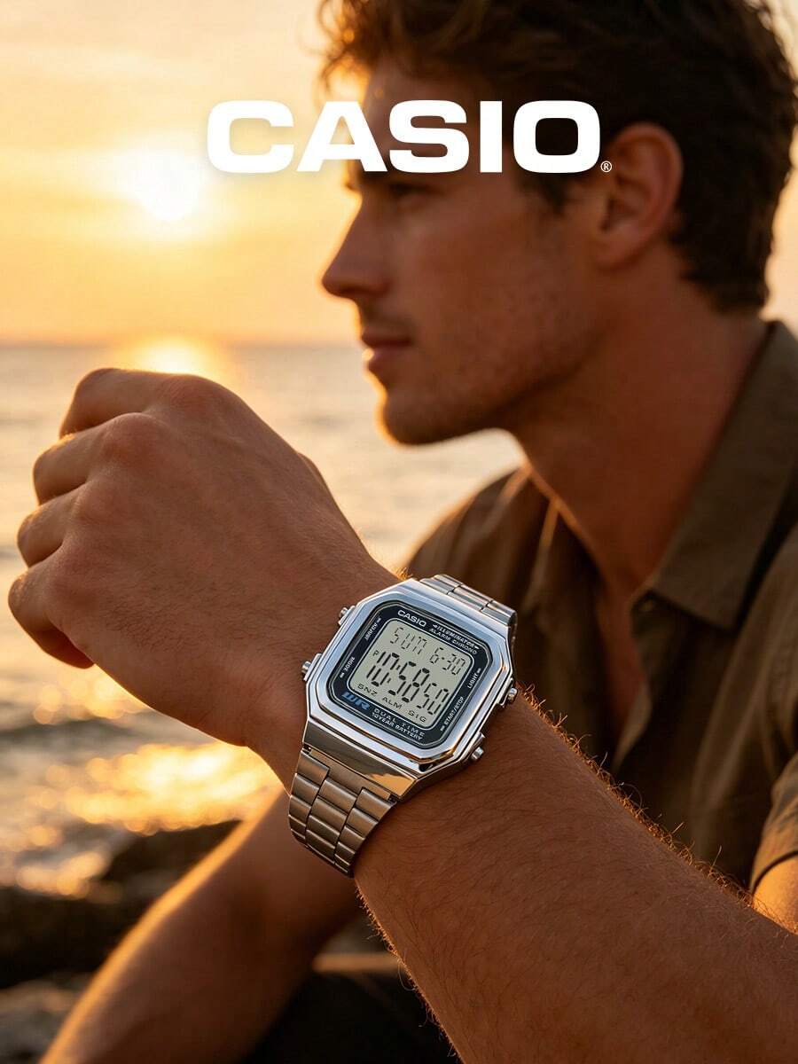 Casio Men's Digital Watch Silver Stainless Steel Bracelet Dual Time 10 Year Battery Illuminator Alarm WR Unisex Premium Retro Square Metal Watch Travel Work Commute Tech Streetwear Gift For Boyfriend Him Dad Frequent Traveler - A178WA-1A - View 1