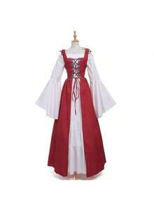 Women's Halloween Costume Two-Piece Retro Palace Dress Medieval Drama Stage Costume Women's Fancy Dress Outfit - Red 149 - View 1