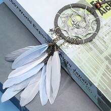 Mini Dreamcatcher Car Charm, Bohemian Style White Feather & Deer Ornament, Rearview Mirror Hanging Decor For Auto & Home - Multicolor - View 6
