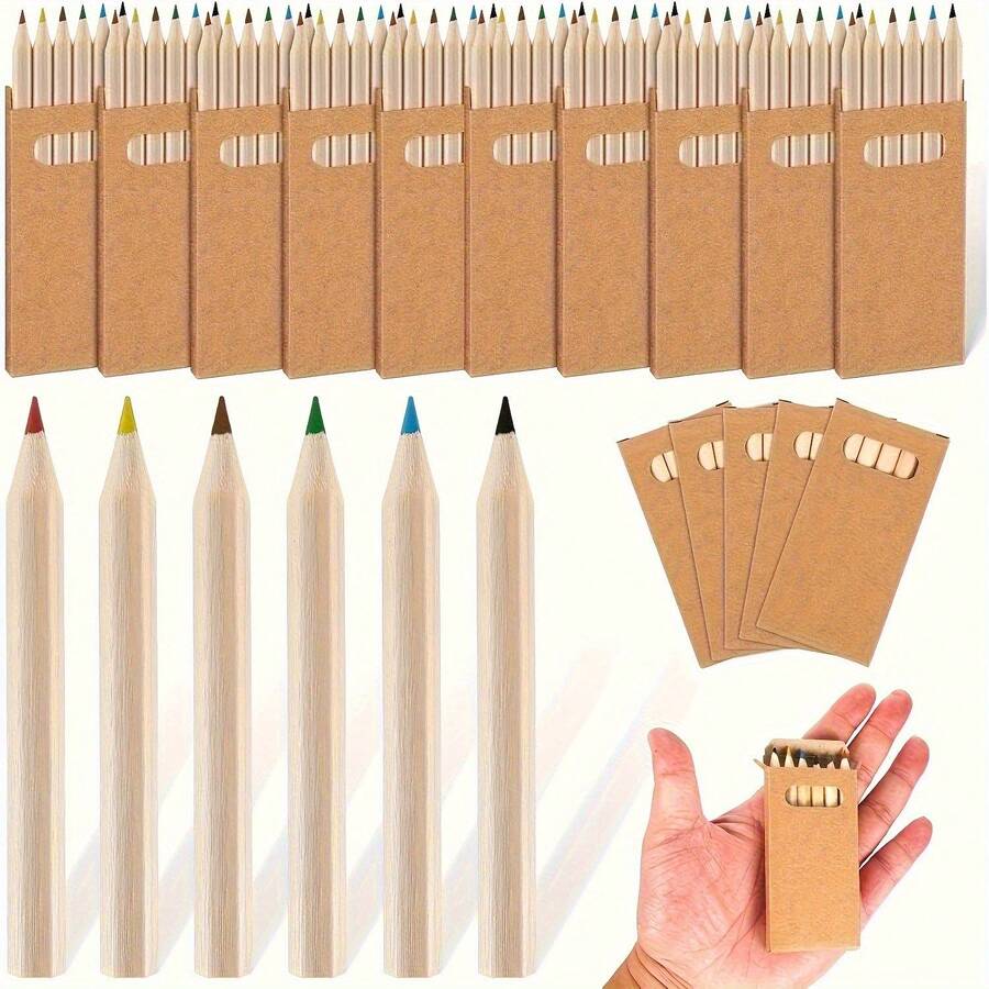 30pcs Mini Colored Pencil Set, 5 Boxes With 6pcs Natural Wooden Colored Pencils Each, Suitable For Drawing, Sketching And Party Favors - Multicolor - View 1
