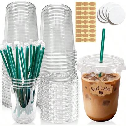 25 Sets 16 Oz Clear Plastic Cups With Lids And Straws, Disposable Iced Coffee Cups For Cold Beverages, Smoothies, Bubble Tea, Includes Leak-Proof Paper And Stickers Adults World Book Day