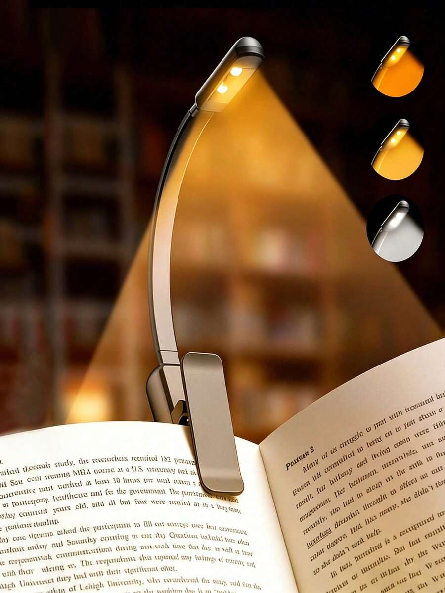 1 Peça Luz de Leitura a Bateria, Adequada para Leitura Noturna, Luminária de Leitura com Clipe Ajustável, 3 Temperaturas de Cor, Dimmerável, Mini Portátil, Aplicável para Leitura no Quarto