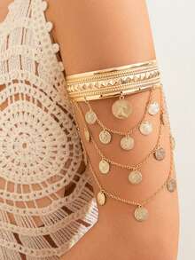 Bohemian Exaggerated Coin Tassel Wide Bracelet - Vintage Jewelry Body Accessory - Multicolor - View 5