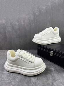 Zapatillas blancas con suela gruesa y elevada para hombres, zapatos deportivos casuales versátiles con plataforma - Blanco - Ver 1