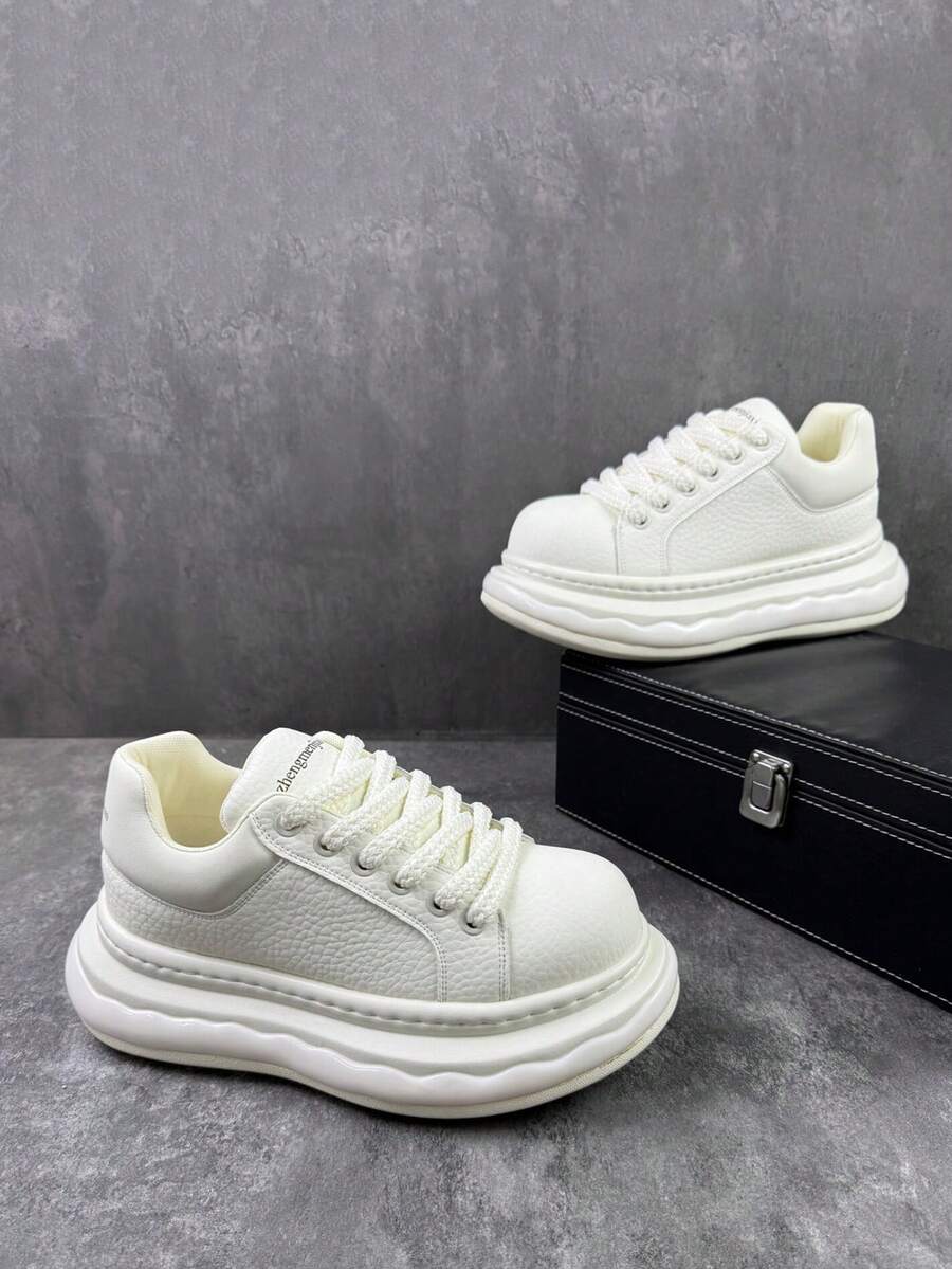 Zapatillas blancas con suela gruesa y elevada para hombres, zapatos deportivos casuales versátiles con plataforma - Blanco - Ver 1
