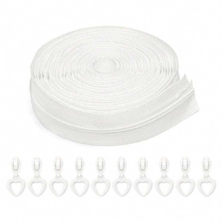 Dây kéo nylon số 3 dài 5 thước Anh kèm 10 đầu kéo hình trái tim = 1 gói, dây kéo số 3 nhiều màu sắc kèm đầu kéo hình trái tim, thích hợp cho túi xách, ví, may vá thay thế, ví tự làm, v.v. - Nhiều màu - Xem 15