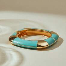 ORNAPEADIA 1pc Women's Gold-Plated Turquoise Enamel Open Bangle Bracelet, Versatile Beach & Daily Wear Accessory, Suitable For Gift - SZ60882-9 - View 10