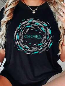 Se envía en 24 horas desde México, una pieza de la nueva camiseta de manga corta para mujer 2026. Top de jersey estampado holgado y moderno para mujer Top casual versátil de manga corta para primavera y verano, unisex, elegante. camiseta negra con diseño de círculo moderno Elegido estilo único para mujeres, perfecta para ocasiones casuales y salidas con amigos, disponible es tallas S, M, L, XL; moda contemporánea de verano, camiseta . - Negro - Ver 1