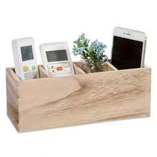 Remote Control Storage Wooden Box, Compartment Organizer Box, Living Room Desk Tidy Basket, Coffee & Tea Bag Storage - 1 Pack - View 3