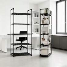 5-Tier Metal Frame & Plastic Shelf Storage Rack - Black Or White 2-Color Multifunctional Organizer For Kitchen Garage Bookshelf | Indoor Outdoor Standing Shelf Unit - Space Saving Home Storage - View 8