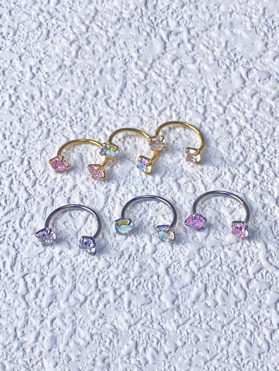 20G(0.8mm)/18G(1.0mm) 8mm Horseshoe Nose Hoop Gems Nose Ring With Free Ball Holder(Upgraded Version) - 3 Rings + Capture - View 1