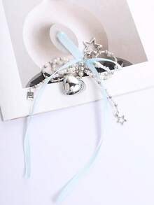 Decoraciones colgantes de lazo con perlas dulces estilo coreano, colgante de corazón plateado, llavero, accesorio colgante, accesorio lindo para bolso - Azul Agua - Ver 6