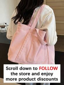 New Fashionable Classic College Style Casual Multifunctional Large Capacity Bag With Double Handle, Especially Suitable For Campus, Office, Daily Use, Meetings, Shopping, Perfect For Books, Shopping, Back To School And More, Literary School Bag For Teens, School Supplies, School Bag, School Bag, School Backpack, Back To School Bags, Suitable For Teens, Women And College Students, Perfect For Back To School, First Day Of School, High School And Middle School - 粉色 - 查看 2