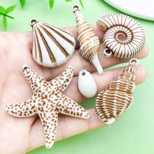 25pcs Mixed Beach Theme Ocean Shell Charms,Acrylic Conch Starfish, Seashell, Seahorse Pendants For DIY Jewelry Making Bracelet Necklace Earrings Craft Supplies - White - View 2