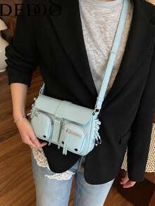 Dedoo 2026 New Women's Solid Color Large Capacity Multi-Pocket Y2K Style Tote Bag, Fashionable Handbag And Wallet Suitable For Girls (The Cap Color Of Drawstring Is Shipped Randomly) - Baby Blue - View 3