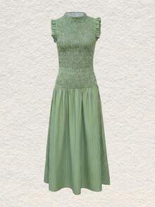 2026 Spring/Summer Fashion: A Versatile Maxi Dress Suitable For Daily Wear, Casual Occasions, Work Commute, And Street Style. Sexy, Elegant, And Mature Lady Vibe With Ruffle Hem Design, Creating A Beach Resort Atmosphere. - Olive Green - View 6