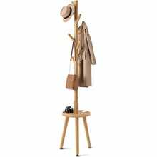 GREENSTELL - Perchero de madera no empotrado con estante, árbol de chamarra con 4 opciones de altura de 50 a 72 pulgadas para ropa, bolsa/sombreros, soporte para colgar para entrada/sala de estar - Natural - Ver 2