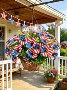 Red White Blue Artificial Eucalyptus & Violet Flowers For July 4th Independence Day Decor, FauxFlowers ,Faux Plants, Home Decor, Wedding Decorations, Wedding Accessories, Bedroom Ornaments, Table Centerpieces, Gifts For Best Friends, Room Decor - Multicolor - View 7