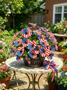 Red White Blue Artificial Eucalyptus & Violet Flowers For July 4th Independence Day Decor, FauxFlowers ,Faux Plants, Home Decor, Wedding Decorations, Wedding Accessories, Bedroom Ornaments, Table Centerpieces, Gifts For Best Friends, Room Decor - Multicolor - View 6
