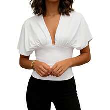 Top halter sin espalda con hombros descubiertos, cintura fruncida y lazo trasero, estilo Y2K, para salir de fiesta, tipo poncho, para verano, para mujer - BLANCO - Ver 1
