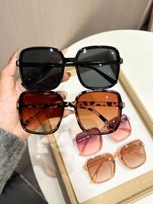 4pcs Women's Eyeglasses Set, Oversized Frames, Black Leopard Print, Brown Plastic Fashion Glasses, Sports Style Frames, Suitable For Outdoor, Summer Beach, Travel, Party And Other Occasions - 4pcs Black Leopard Tea Powder - View 4