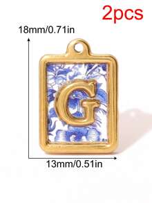 2个方形蓝白花纹字母吊坠，26个字母挂件，字母首字母吊坠，手工DIY手链饰品制作配件 - 2件#吊墜 - 查看 15