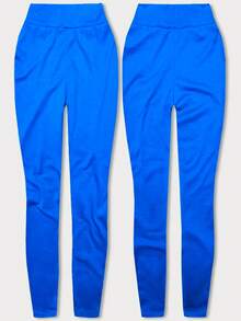 Blaue 7/8-Leggings aus Baumwolle, sportliche Leggings, breiter Bund mit Gummizug, 7/8-Länge, hoher Bund, leicht dehnbar. - Blau - Übersicht 3