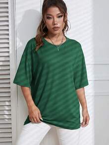 Camiseta de cuello redondo y hombros caídos - Verde Oscuro - Ver 5