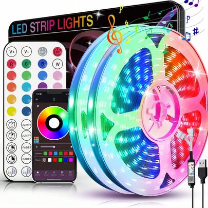 NBBUFF 3 pi-100 pi Bande lumineuse à DEL avec télécommande 44 touches + contrôle par application, lumières changeant de couleur RVB avec fonction de minuterie, synchronisation musicale, mode micro, convient pour la chambre, la décoration de fête, la maison, la pièce, la décoration murale, les cadeaux, les fêtes