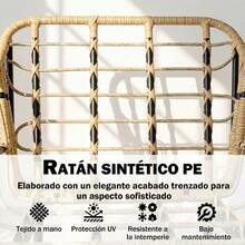 Outsunny Conjunto de Jardín Exterior de 3 Piezas, Muebles Jardín Exterior de Ratán PE, 2 Sillas con Cojines Suaves y Mesa de Vidrio Templado, Resistente a la Intemperie, para Balcón, Patio, Beige - A - Ver 4