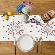 1pc 4th Of July Star Spangled Table Runner, Suitable For Indoor/Outdoor Home Party Decor, Independence Day Holiday Kitchen Tabletop Decoration - Multicolor - View 3