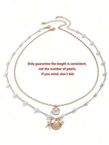 2pcs/Set Beachy Metal Starfish, Pearl & Necklace Jewelry Set, Resort Style - View 6
