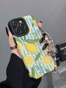 1件装蓝白条纹柠檬图案串珠挂绳防震全包软壳手机壳，适用于 17/17Pro/17 Pro Max/16/16 Pro/16 Pro Max/15/15 Pro/15 Pro Max/14/14 Pro/14 Pro Max/13/13 Pro/13 Pro Max/12/12 Pro/12 Pro Max/11/11Pro/11 Pro Max，夏日风情 - 彩色 - 查看 4