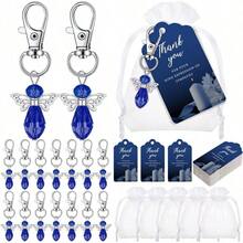 60 Pieces/Set Of Angel Keychain Gifts, Including 20 Keychains, 20 Thank-You Cards, 20 Gauze Bags, Celebration Gifts, Party Supplies, Guest Return Gifts (Blue) - View 8
