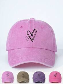 1顶印花爱心儿童水洗棒球帽，可调节户外遮阳帽，适合春秋季旅行海滩，男女童皆宜，Y2K风格 - 棒球帽 - 查看 1