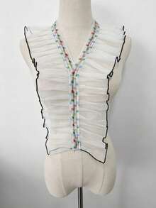 1 pieza Elegante y versátil cuello de volantes de gasa, diseño de corbata ajustable, cuello exagerado decorativo, volantes de gasa blanca transparente con lunares de colores, accesorio de cuello desmontable, atuendo de graduación, discoteca - Blanco - Ver 12
