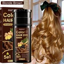 5-In-1 Ginger & Ginseng Hair Dye Shampoo, Plant-Based Ingredients, Moisturizing & Hydrating, Makes Hair Smooth & Shiny, Gentle Dyeing, Low Irritation, Covers Gray Hair, Suitable For All Hair Types - Multicolor - View 11