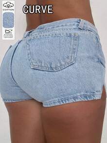 Plus Size Women's Spring/Summer/Autumn New Tight Stretch Sexy Fashion Personalized Washed Distressed Denim Shorts - Dark Wash - View 1