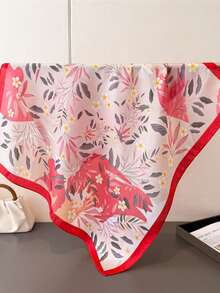 1pc New Countryside Style Ditsy Floral Neckerchief, Headscarf, Silk Scarf - Multicolor - View 5