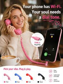 2026 New Vintage Telephone Handset With Microphone, Retro Wired Telephone Receiver Compatible With IPhone, Type-C For Smartphone Video Calls And Conversations - View 2