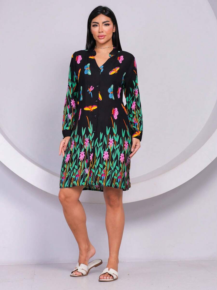 Printed  Long-Sleeved Shirt - 黑色 - 查看 1