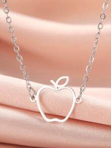 TEAMER 1pc Cute Stainless Steel Hollow Apple Pendant Necklace, Minimalist Fruit Pattern Necklace, Gift For Friends - Simple Series - View 1