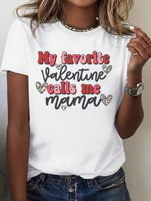 Ladies' Casual T-Shirt | My Favorite Valentine Calls Me Printed T-Shirt, Comfortable And Breathable, Perfect For Sports And Outdoor Activities, Y2K Style, Suitable For Couples And Gifts - 白色 - 查看 1