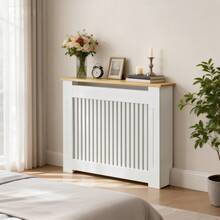 UNHO Radiator Cover 83cm High Modern Grill Cabinet MDF Vertical Slat Wooden & White S/M/L - M - 112x20x83cm - View 4