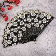 1把白色樱花图案手扇，金色箔印，适合居家使用 - 多色 - 查看 3