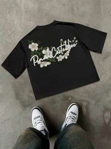 Lonblece Camiseta de manga corta con estampado bordado a mano para hombres, adecuada para primavera y verano - Negro - Ver 4