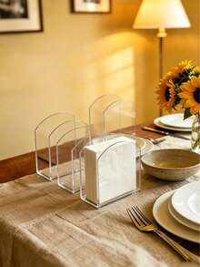 1/2 pièces Support à serviettes en acrylique transparent cristal, support à serviettes en papier transparent, support de boîte à mouchoirs de table autoportant pour salle à manger, cuisine, maison, décoration, bar, accessoires - transparent - Voir 15