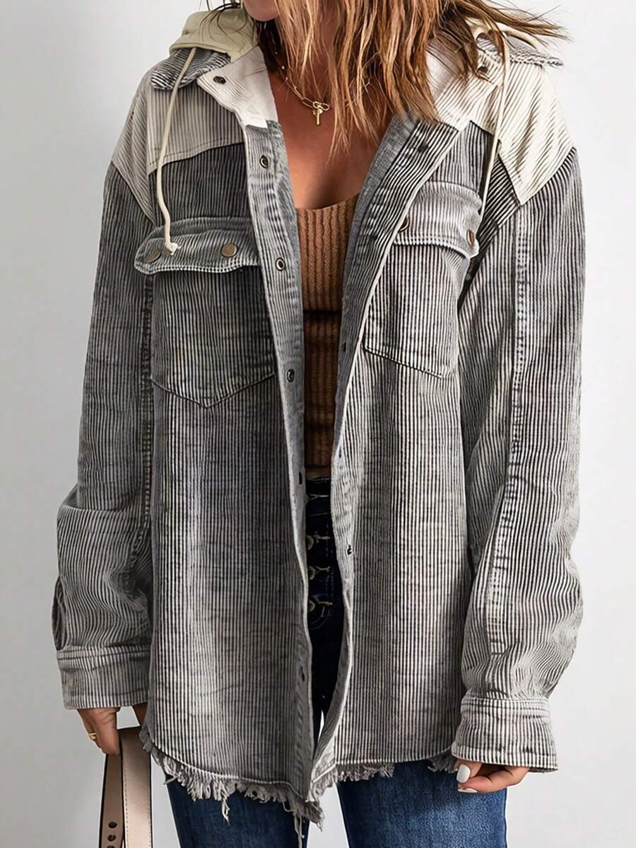 CILKOO 2-Color Drawstring Hooded Jacket, Women's Casual Loose Fleece Pullover Jacket With Pockets, Suitable For Daily Wear In Winter - Grey - View 1